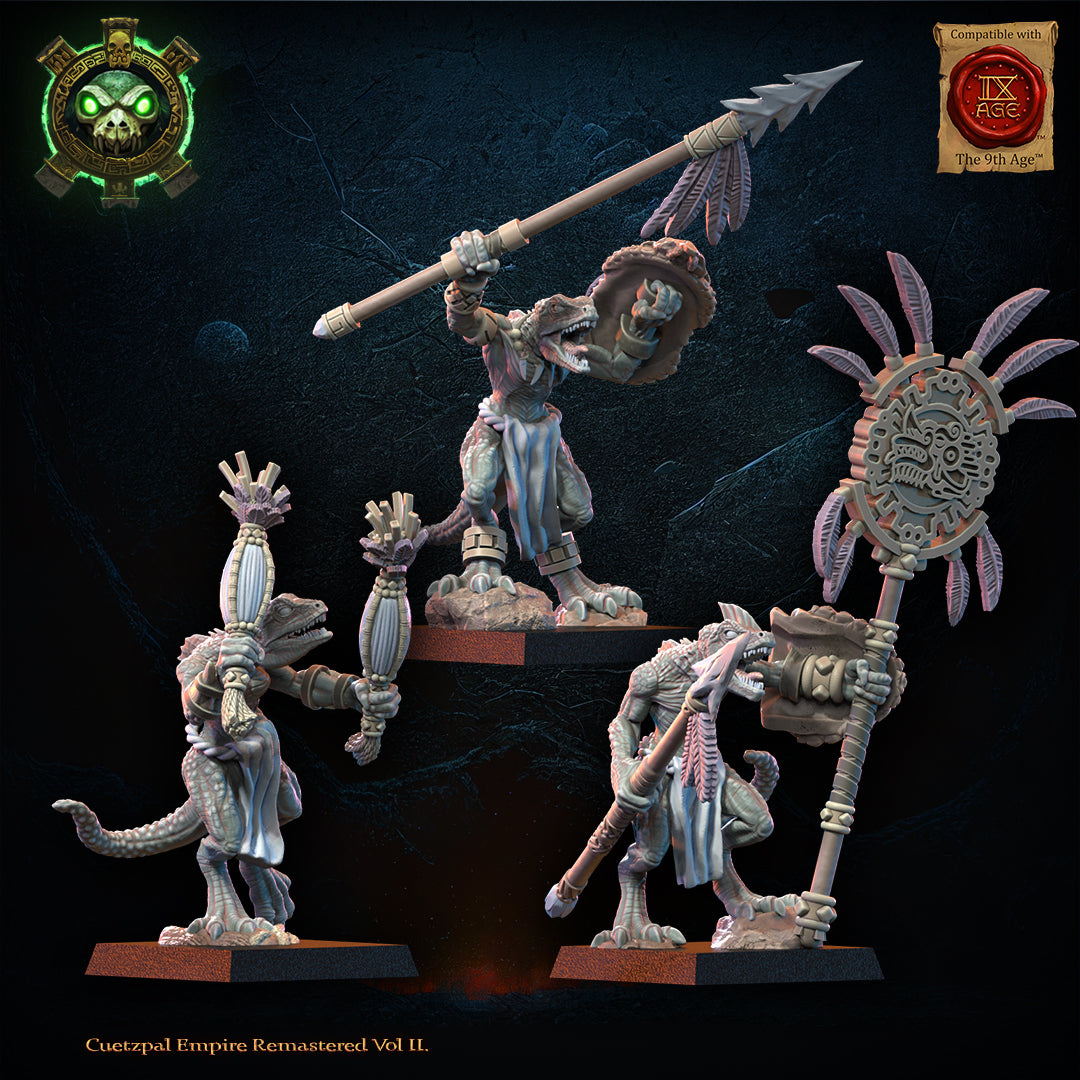 Cuetzpalli Regiment Command Group (Spears) | Saurian Ancients | Lost Kingdom Miniatures