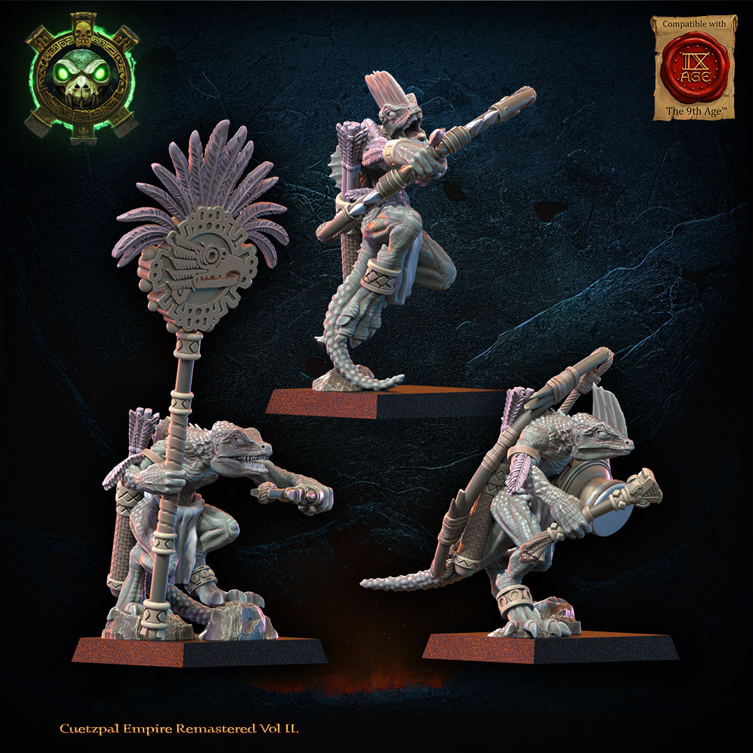 Cuetzpalli Regiment Command Group (Bows) | Saurian Ancients | Lost Kingdom Miniatures