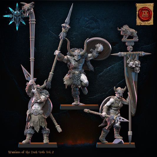 Barbarian Regiment with Spears / Axes - Command Group | Warriors of the Dark Gods | Lost Kingdom Miniatures