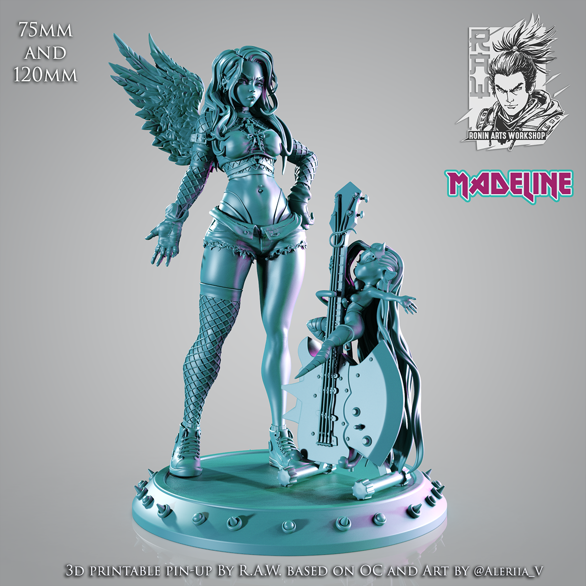 Madeline - Angel of Rock | Clothed or Nude | Resin 3D Printed Pinup | Ronin Arts Workshop
