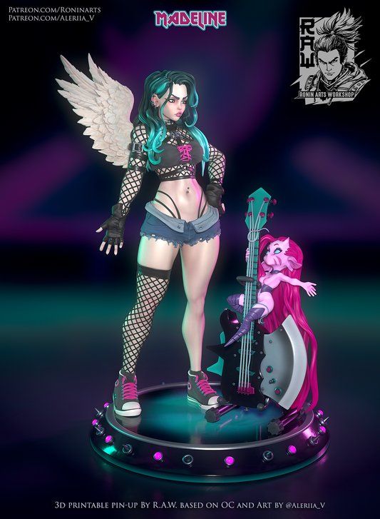Madeline - Angel of Rock | Clothed or Nude | Resin 3D Printed Pinup | Ronin Arts Workshop