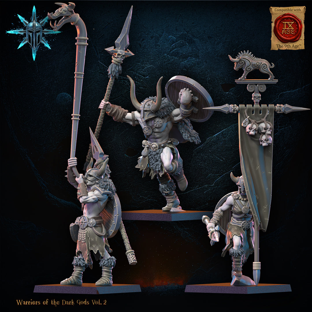 Barbarian Regiment with Spears / Axes - Command Group | Warriors of the Dark Gods | Lost Kingdom Miniatures