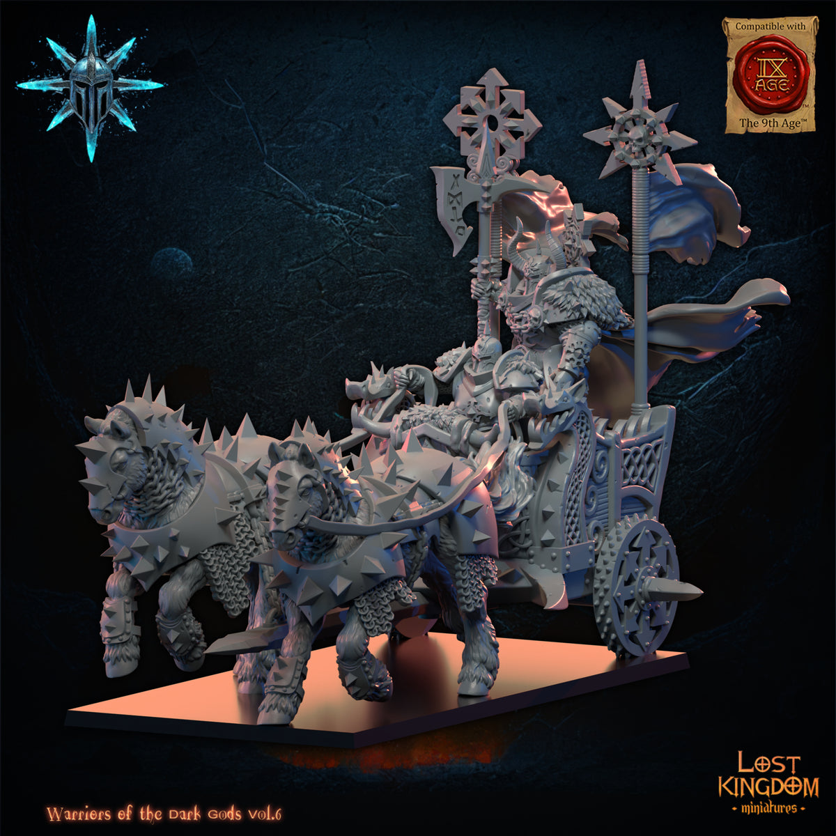 Dark Chariot, three-quarter view from the left, Lost Kingdom Miniatures render