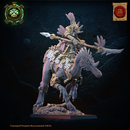 Itzcueye, Cuetpalli Heroine on Ceratomimus | Saurian Ancients | Lost Kingdom Miniatures