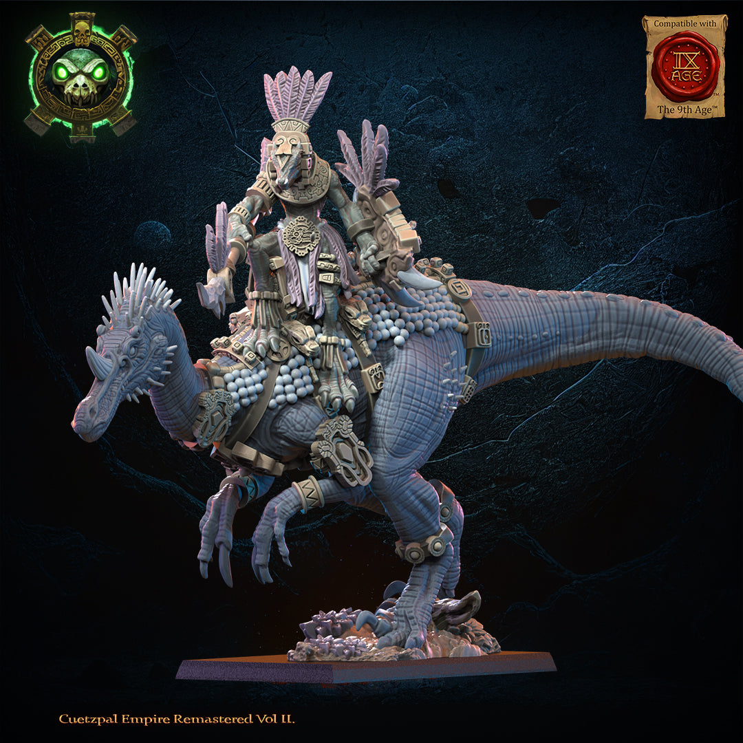 Itzcueye, Cuetpalli Heroine on Ceratomimus | Saurian Ancients | Lost Kingdom Miniatures