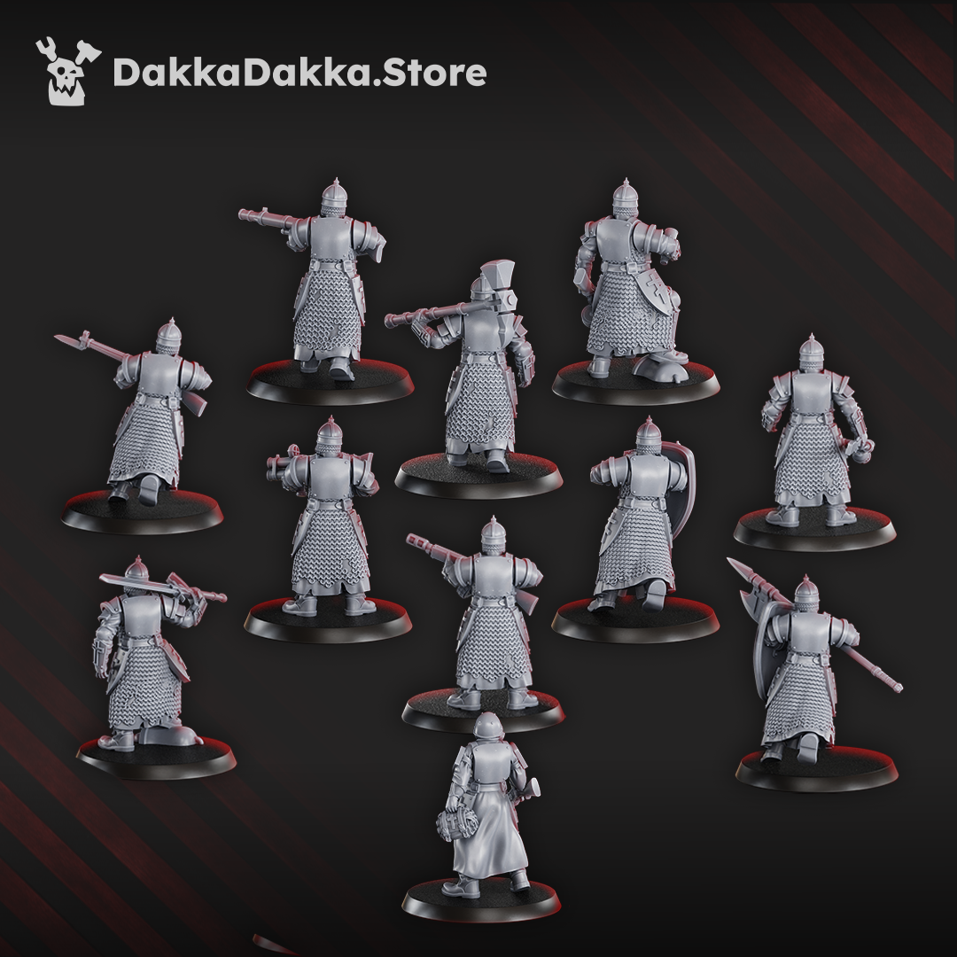 Holy Steel Battalion rear view of all eleven models, Bullet Basilica render