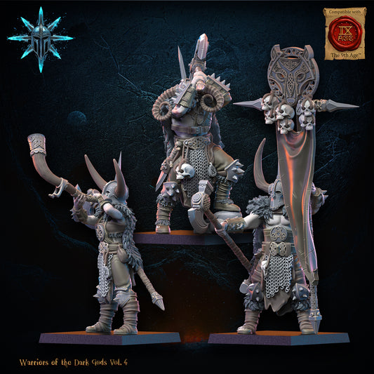 Heavy Weapon Barbarian Command Group | Warriors of the Dark Gods | Lost Kingdom Miniatures