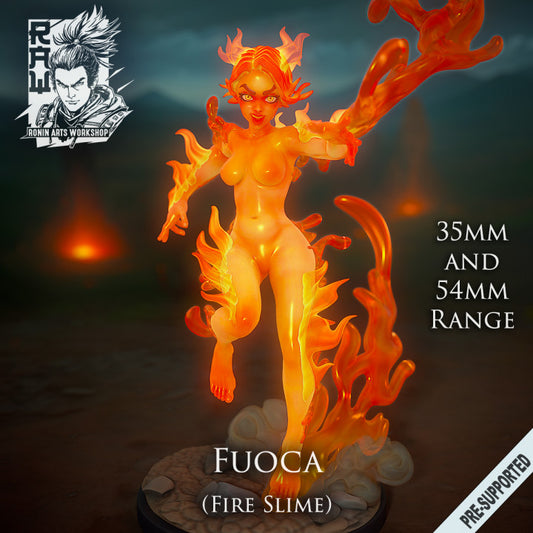Fuoca, the Fire Slime Girl | Ronin Arts Workshop | 28mm-120mm Scale | Resin 3D Printed Miniature
