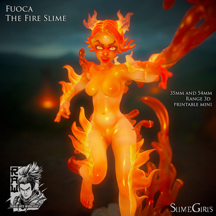 Fuoca, the Fire Slime Girl | Ronin Arts Workshop | 28mm-120mm Scale | Resin 3D Printed Miniature