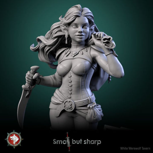 Halfling Thief | Small But Sharp | 75mm scale model | White Werewolf Tavern