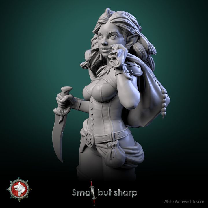 Halfling Thief | Small But Sharp | 75mm scale model | White Werewolf Tavern