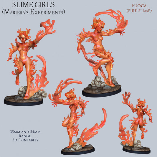 Fuoca, the Fire Slime Girl | Ronin Arts Workshop | 28mm-120mm Scale | Resin 3D Printed Miniature