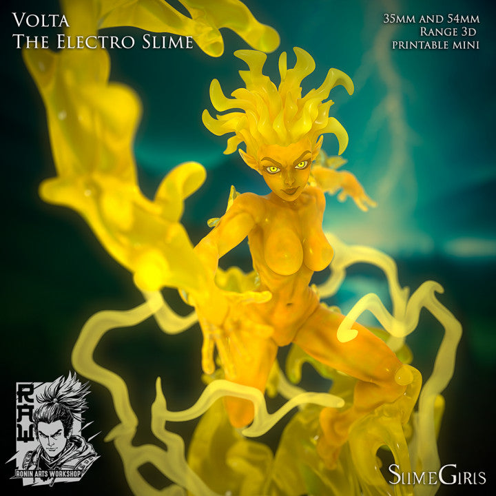 Volta, the Electric Slime Girl | Ronin Arts Workshop | 28mm-120mm Scale | Resin 3D Printed Miniature