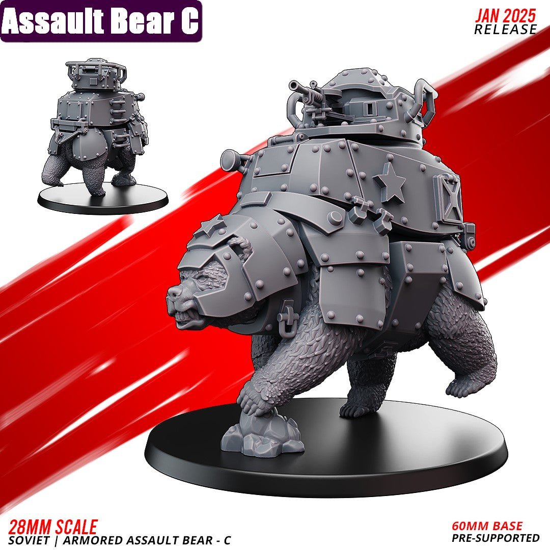 Soviet Assault Bear C - armored bear war beast with tank turret and cannon, 3D printed miniature by Kyoushuneko