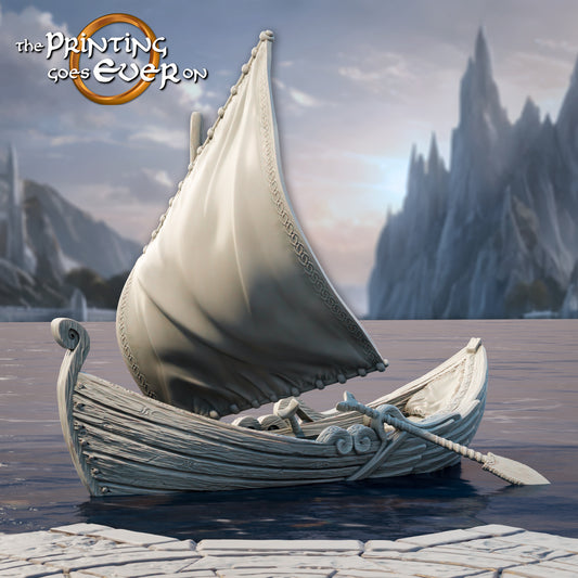 Elven Boat | Silver Shores | Filament 3D Printed Miniature |  MESBG | The Printing Goes Ever On