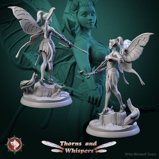 Glimmer Guardian 75mm display miniature, back and rear three-quarter views showing the butterfly wings
