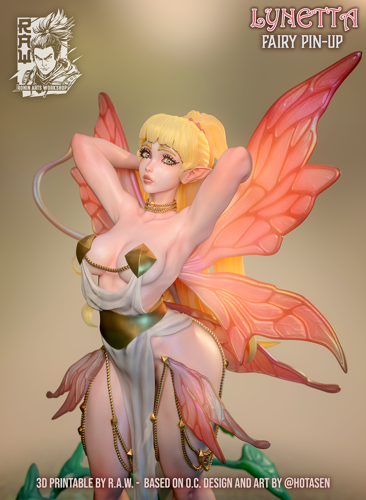Lynetta - Fairy | Clothed or Nude | Resin 3D Printed Pinup | Ronin Arts Workshop
