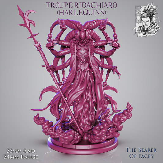 The Bearer Of Faces | Troupe Ridachiaro - Harlequins | 28mm-120mm Scale | Resin 3D Printed Miniature | Ronin Arts Workshop