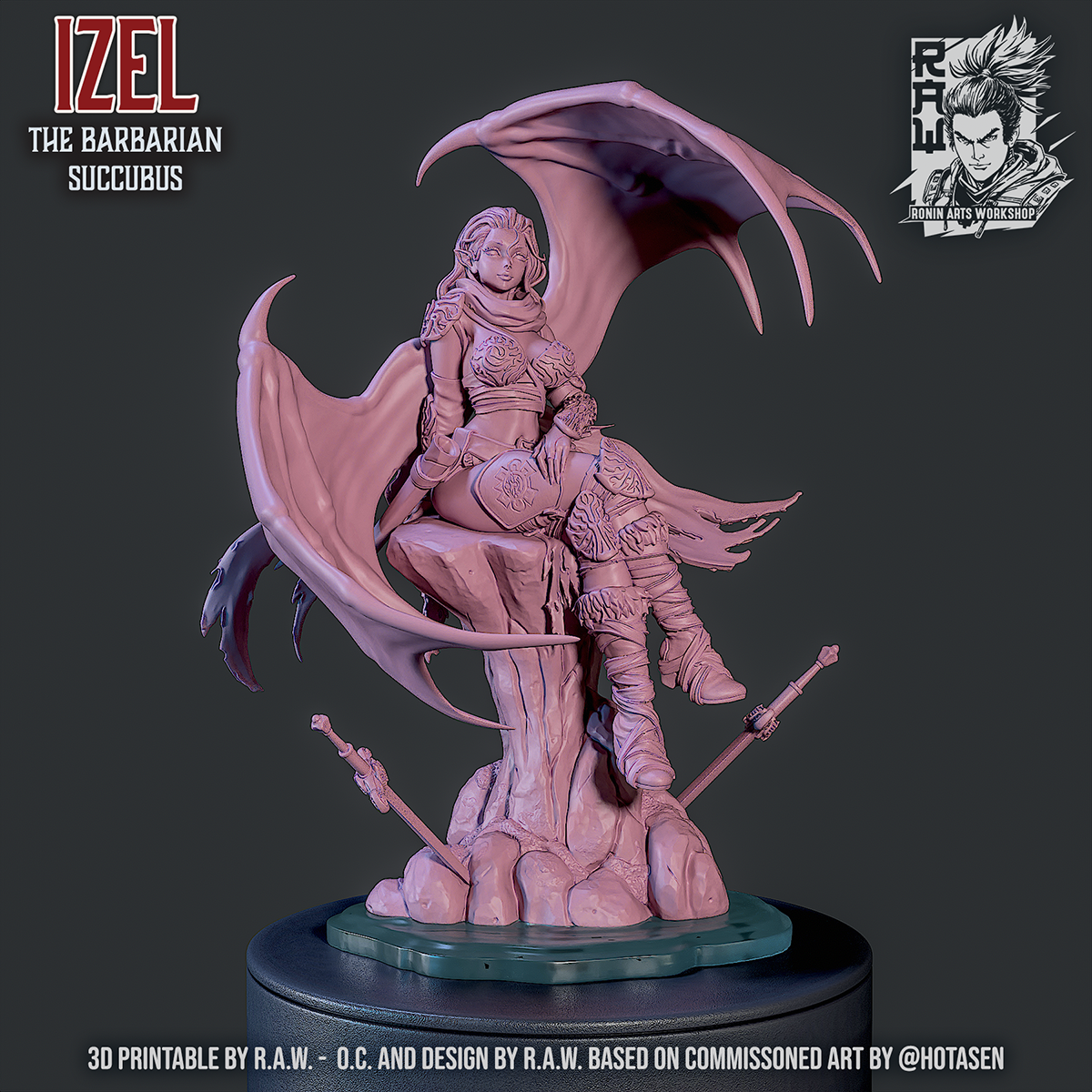 Izel - Barbarian Succubus | Clothed or Nude | Resin 3D Printed Pinup | Ronin Arts Workshop
