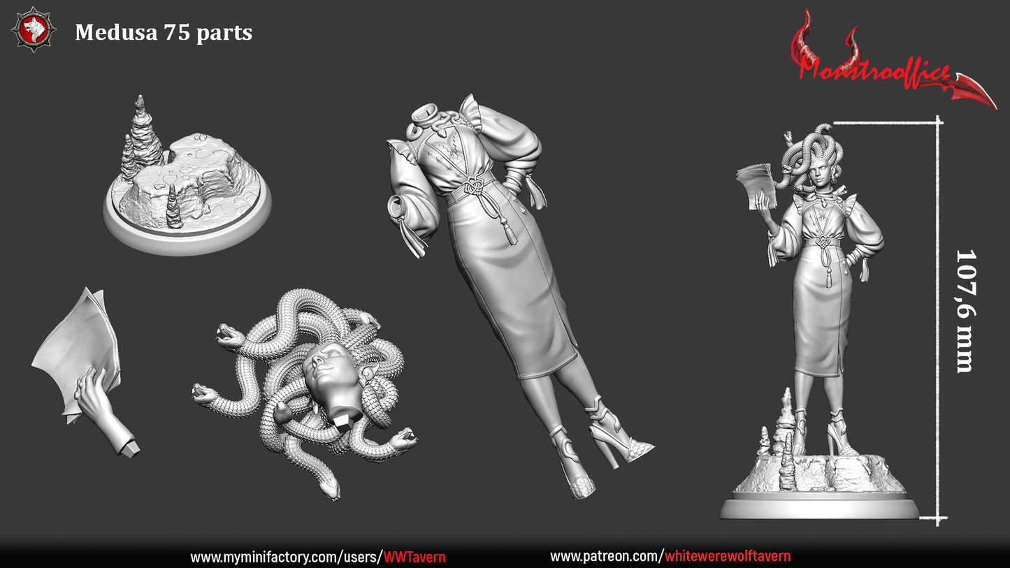 Office Medusa | Monstrooffice | Multiple Scales | Resin 3D Printed Miniature | White Werewolf Tavern