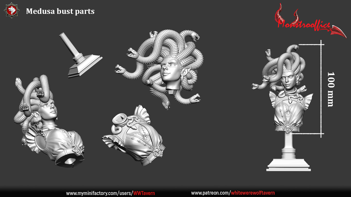 Medusa - Bust | Monstrooffice | Resin 3D Printed Miniature | White Werewolf Tavern