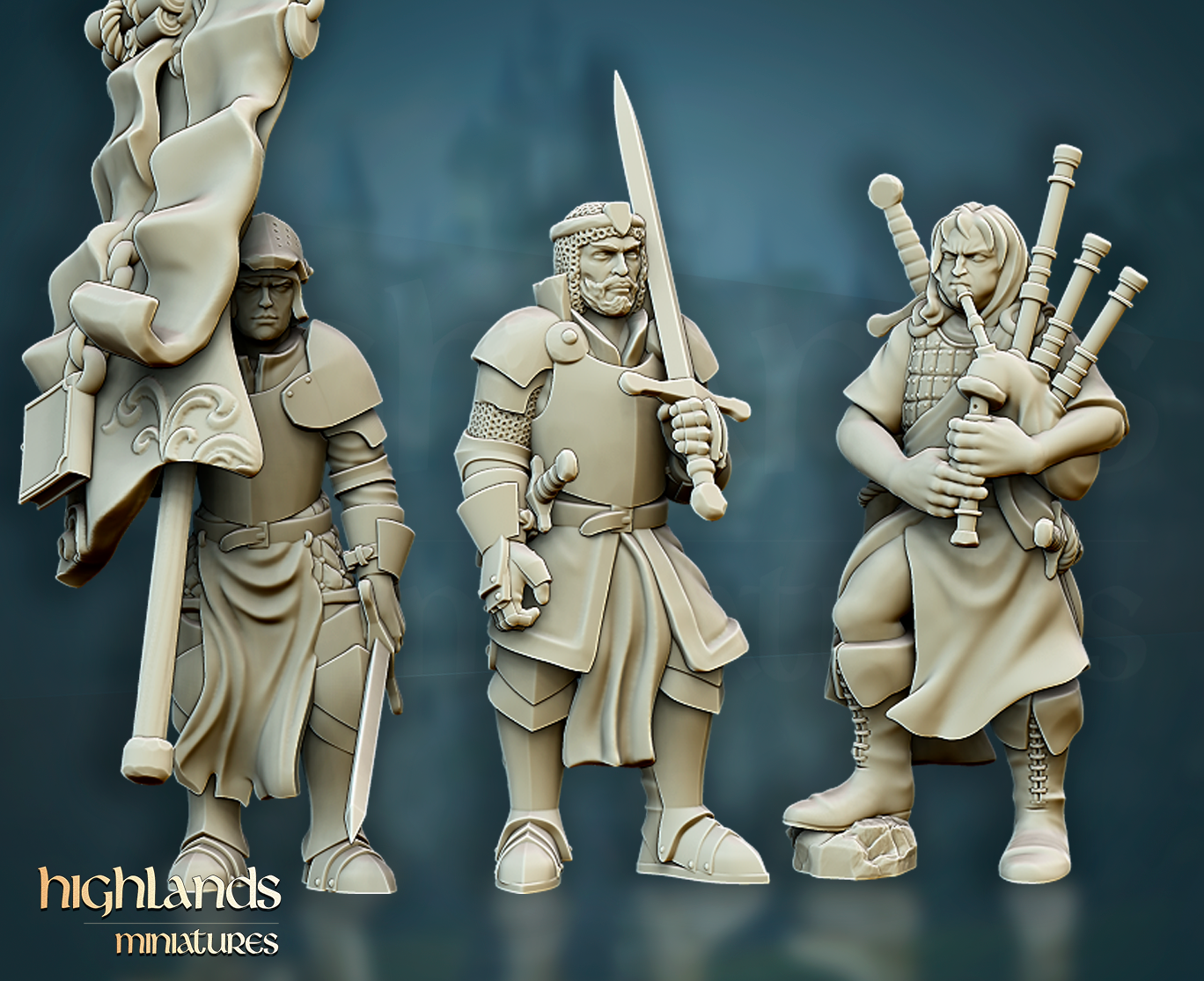 Questing Knights of Gallia on Foot Command Group | Gallia, the Medieval Kingdom | Highlands Miniatures