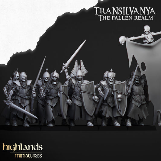 Skeletal Guard (Hand Weapon & Shield) | Transilvanya - The Fallen Realm | Highlands Miniatures