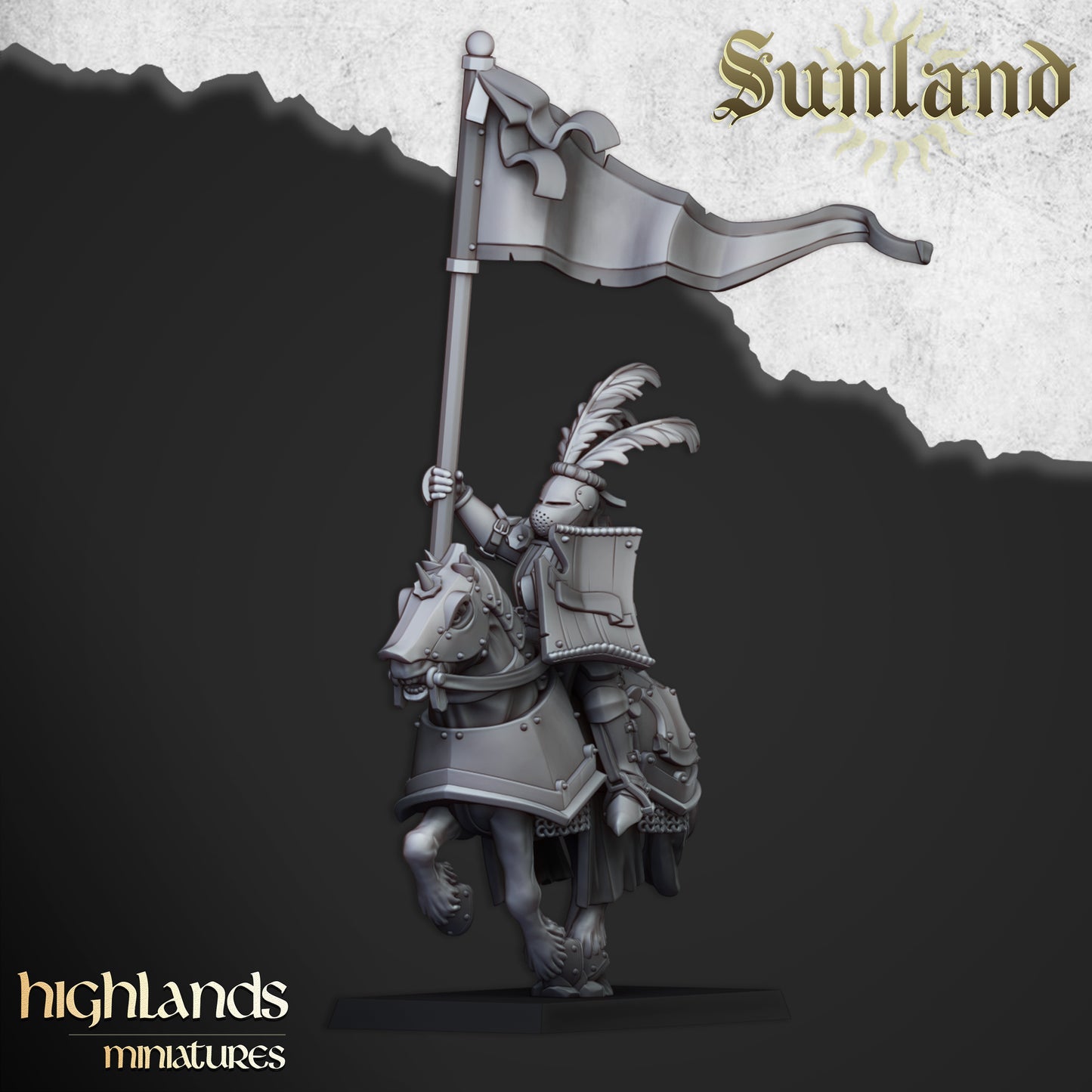 Sunland Mounted Knights Command Group (Remastered) | Sunland, Empire of the Sun | Highlands Miniatures