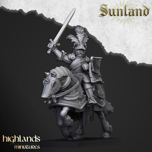 Sunland Mounted Knights Command Group (Remastered) | Sunland, Empire of the Sun | Highlands Miniatures
