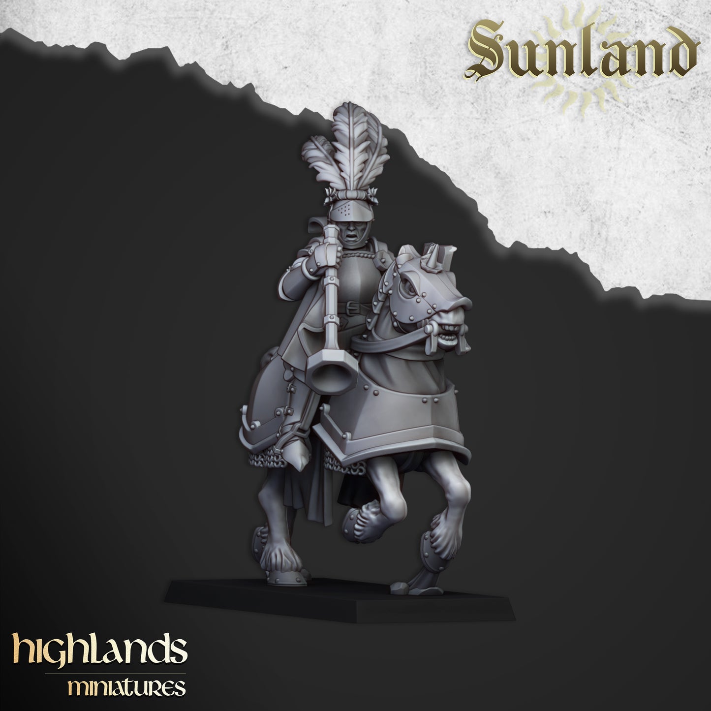 Sunland Mounted Knights Command Group (Remastered) | Sunland, Empire of the Sun | Highlands Miniatures