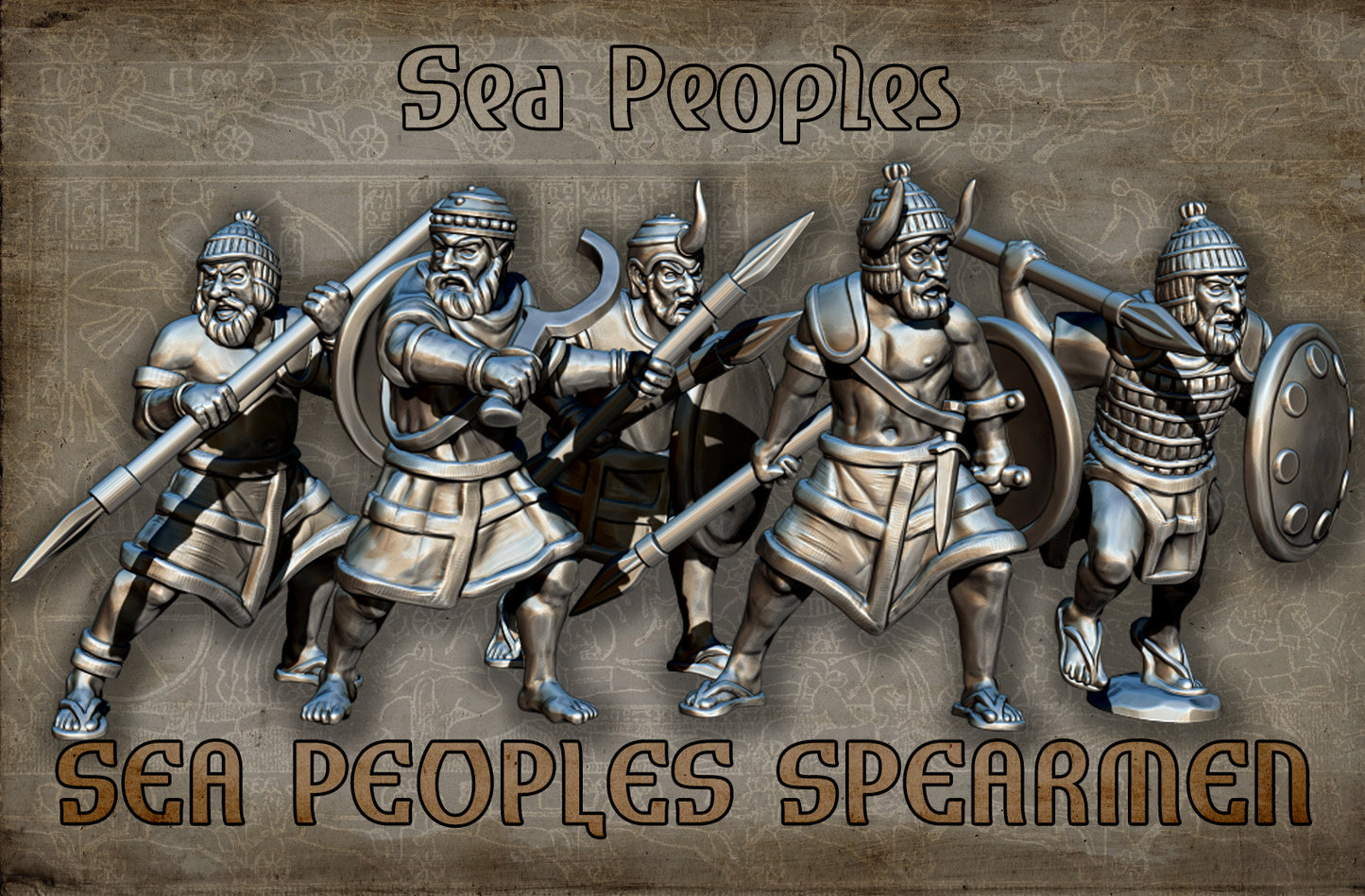 Sea Peoples Spearmen | Sea Peoples | 15, 28, 32mm| Resin 3D Printed | Red Copper Miniatures | Tabletop Historical Gaming