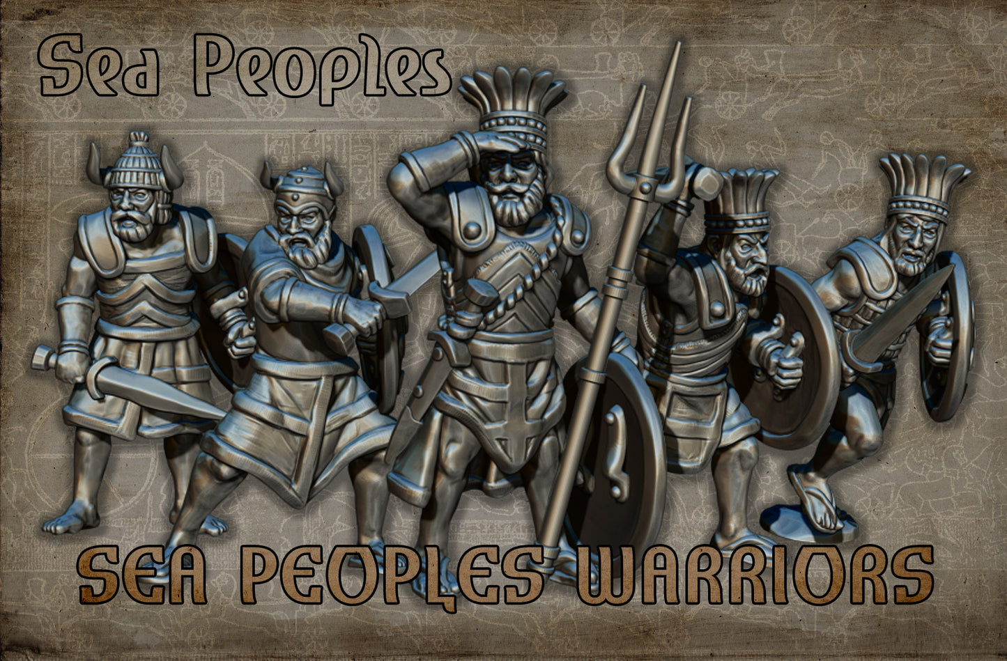 Sea Peoples Warriors | Sea Peoples | 15, 28, 32mm| Resin 3D Printed | Red Copper Miniatures | Tabletop Historical Gaming