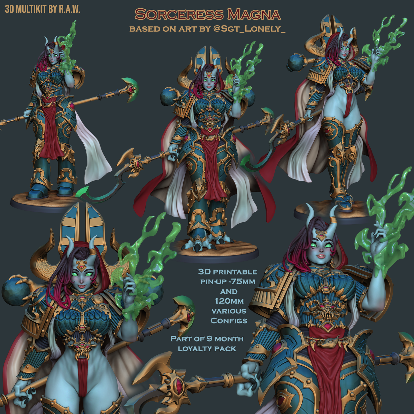 Sorceress Magna | Clothed or Nude | Resin 3D Printed Pinup | Ronin Arts Workshop