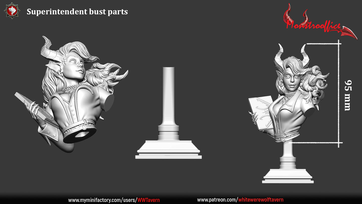 Superintendent - Bust | Monstrooffice | Resin 3D Printed Miniature | White Werewolf Tavern