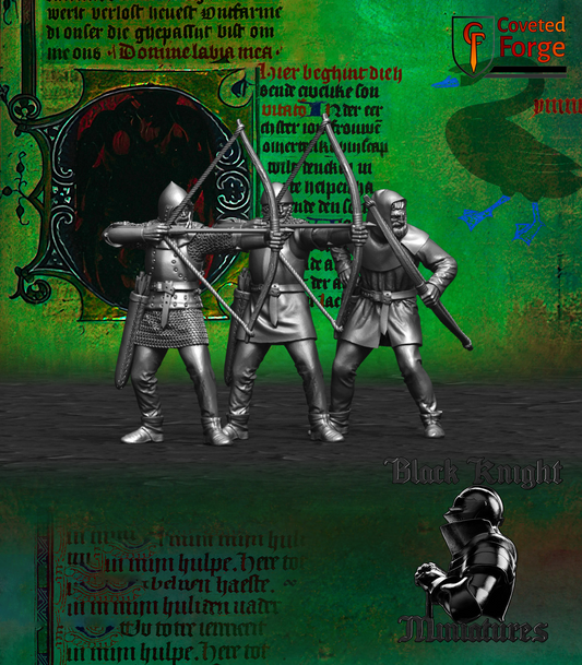 Three Hussite archers drawing bows, alternate view