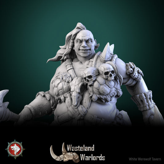 Close-up of Bloody Bitbat showing skull trophies, shell pauldron and grinning face