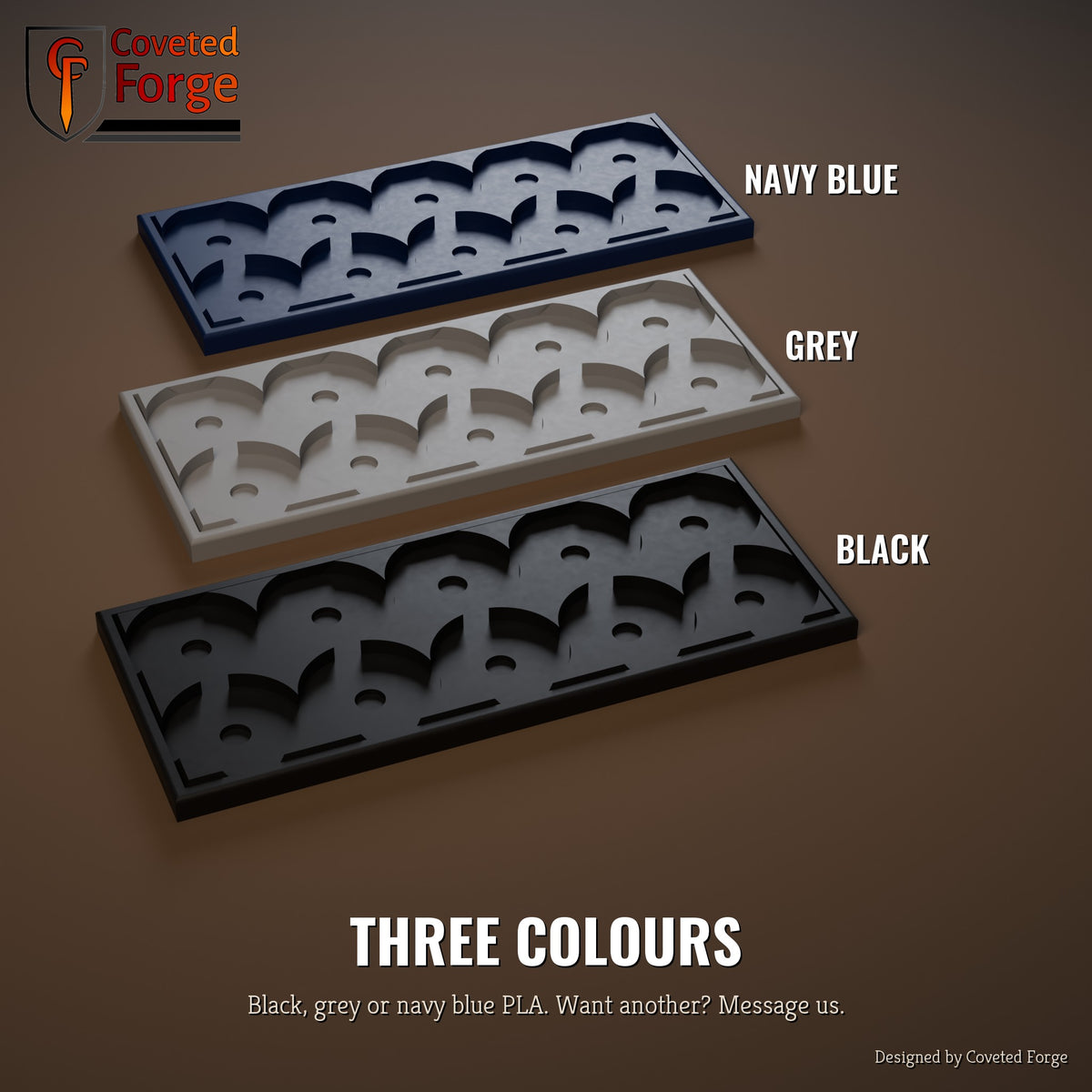 Movement tray colours: black, grey, navy blue PLA