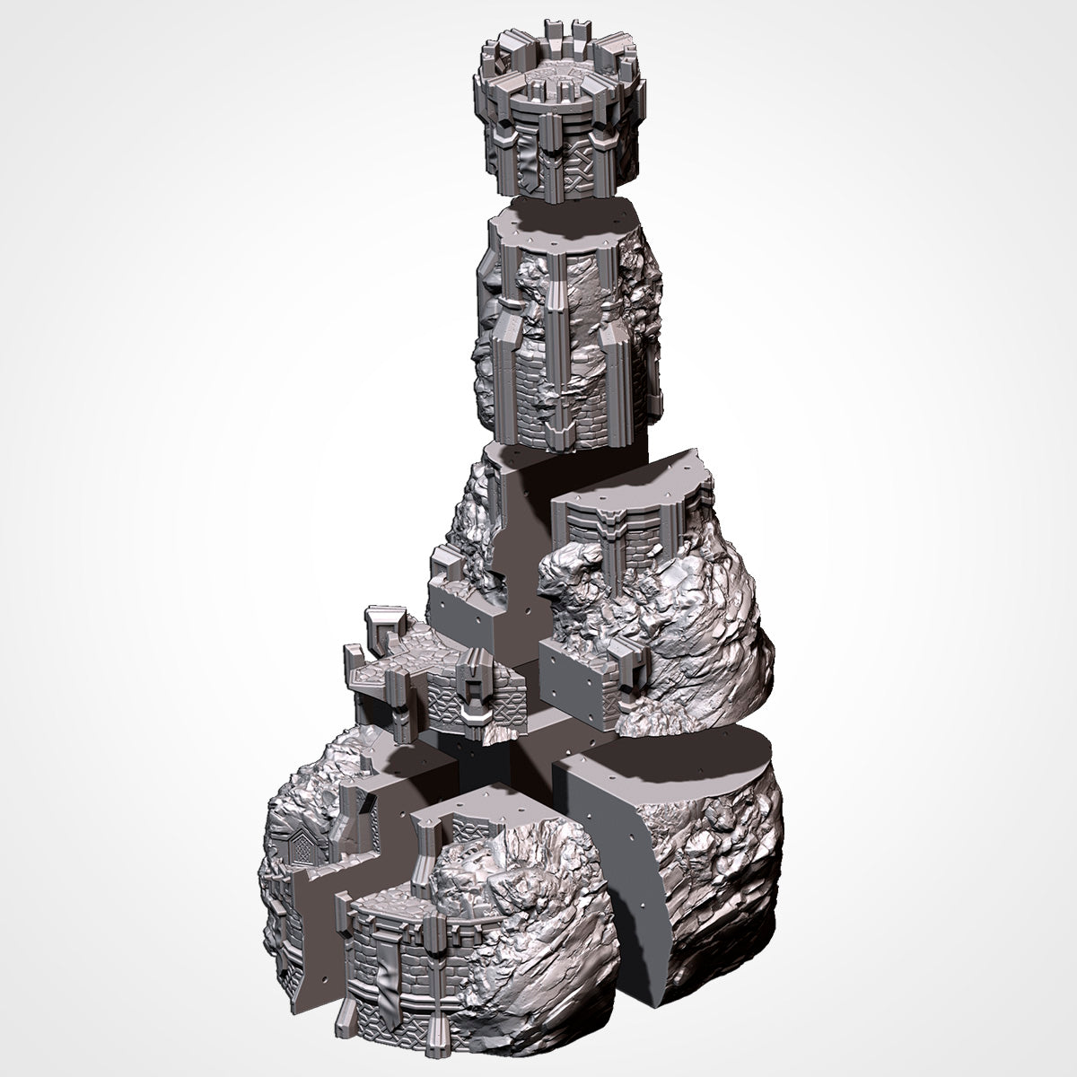 Dwarven Watchtower exploded three-quarter view of the tiers (Txarli Factory render)