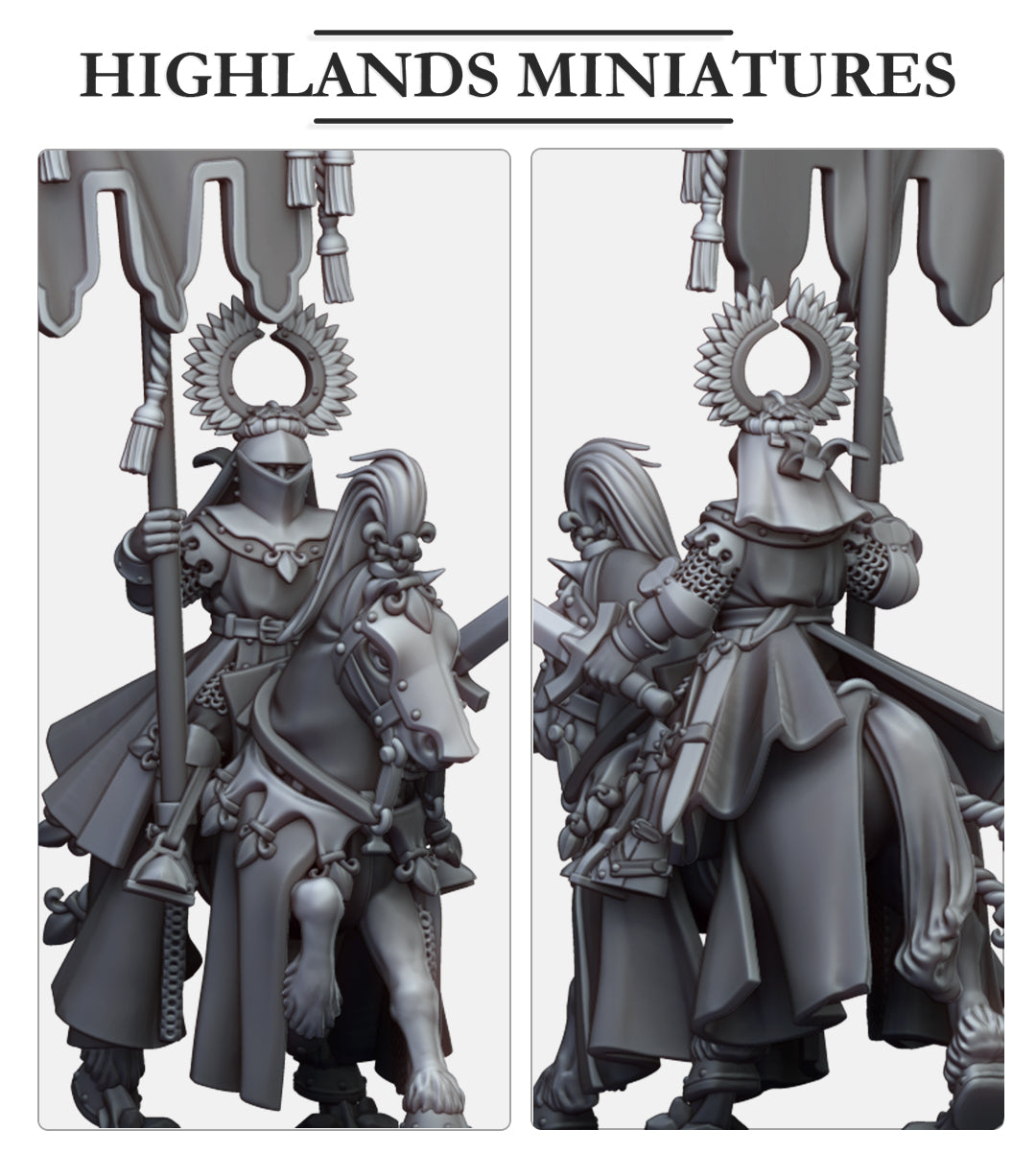 Mounted Standard Bearer of Gallia | Gallia, the Medieval Kingdom | Highlands Miniatures