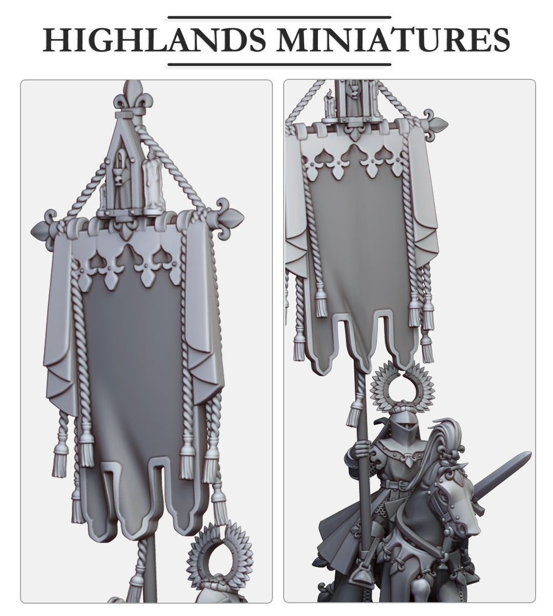 Mounted Standard Bearer of Gallia | Gallia, the Medieval Kingdom | Highlands Miniatures
