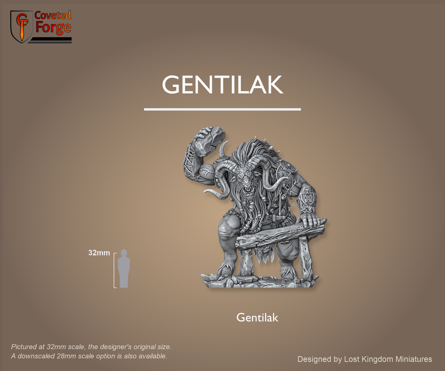 Gentilak towering over a 32mm human silhouette for scale, scale note