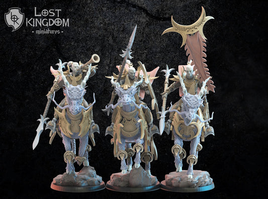 Shēdo Knights on Longma Command Group | Night Elves / Dark Elves | Lost Kingdom Miniatures | Tabletop Gaming | Pathfinder