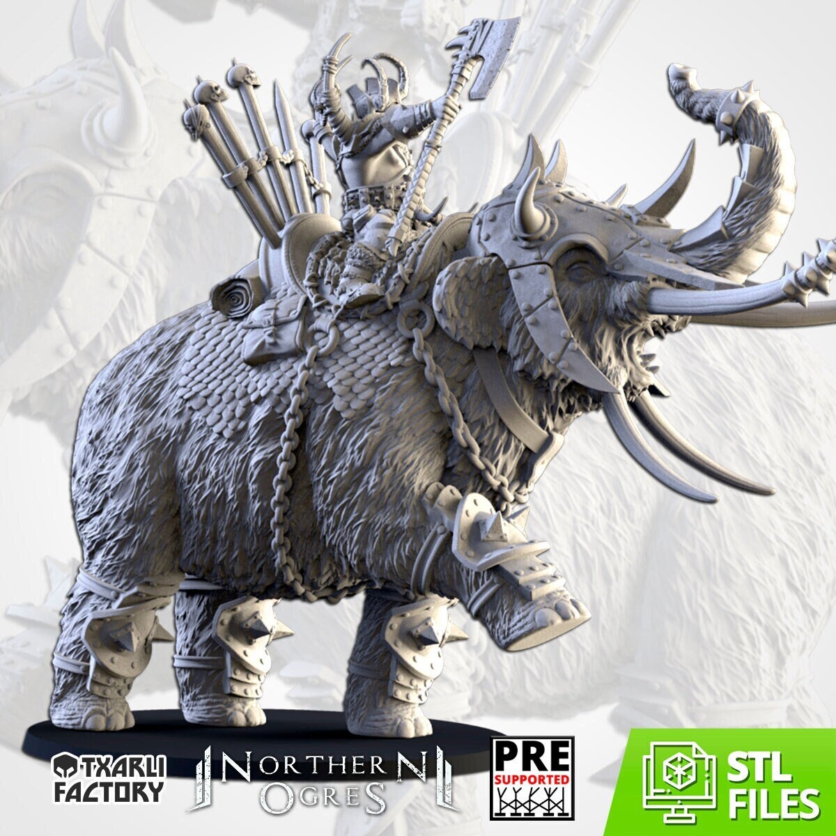Ogre Khan on War Mammoth| | Northern Ogres | Resin 3D Printed Miniature | Txarli Factory | RPG | D&D | Warhammer
