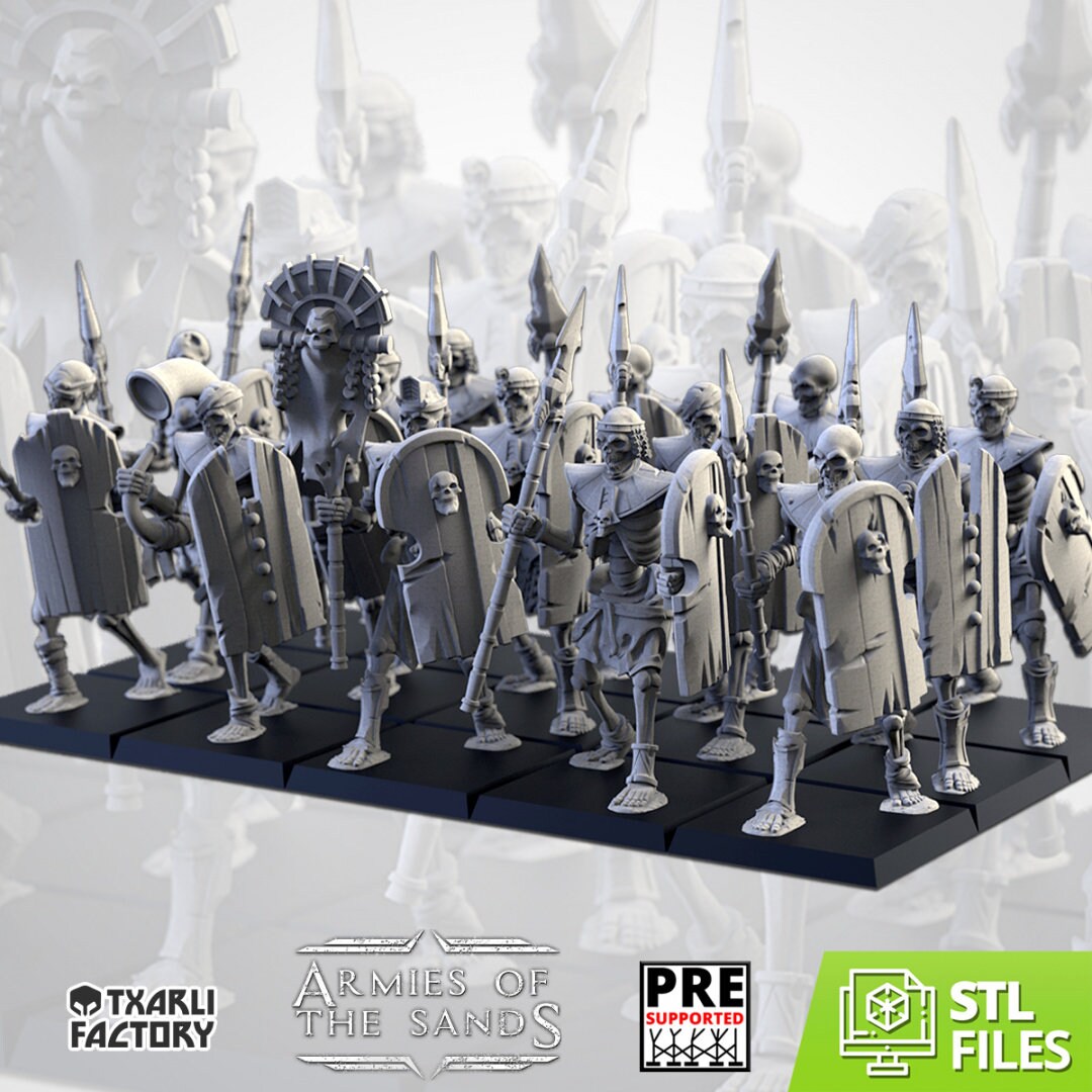 Skeleton Spearmen | Txarli Factory | Armies of the Sands | Warhammer Proxy | Kings of War | RPG | D&D | Tabletop