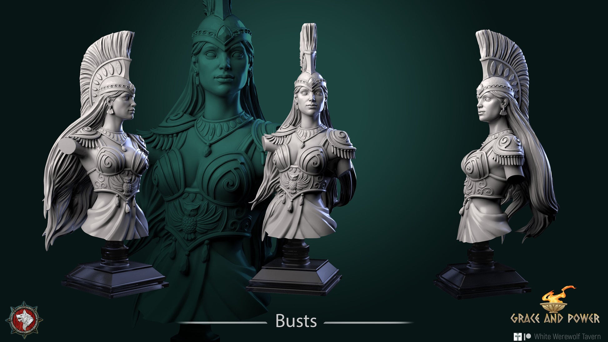 Athena | Grace and Power | Bust | Resin 3D Printed Miniature | White Werewolf Tavern