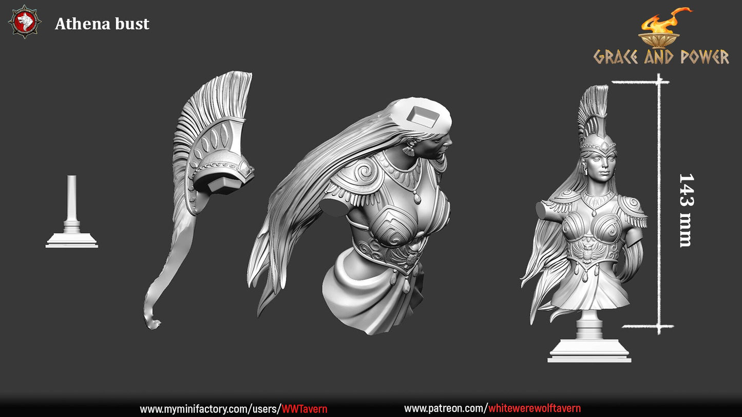 Athena | Grace and Power | Bust | Resin 3D Printed Miniature | White Werewolf Tavern