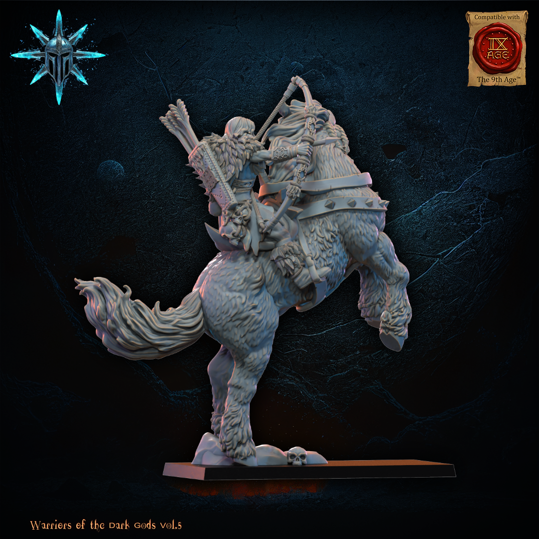 Rear view of the mounted barbarian heroine archer