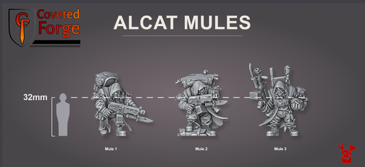 Render of Alcat Mules | 32mm Sci-Fi Abhuman Giants | Ogryn Proxy Resin: These grim giants carry heavy weapons as abhuman haulers and battering rams. 3D printed resin miniatures, used as an Ogryn abhuman proxy.