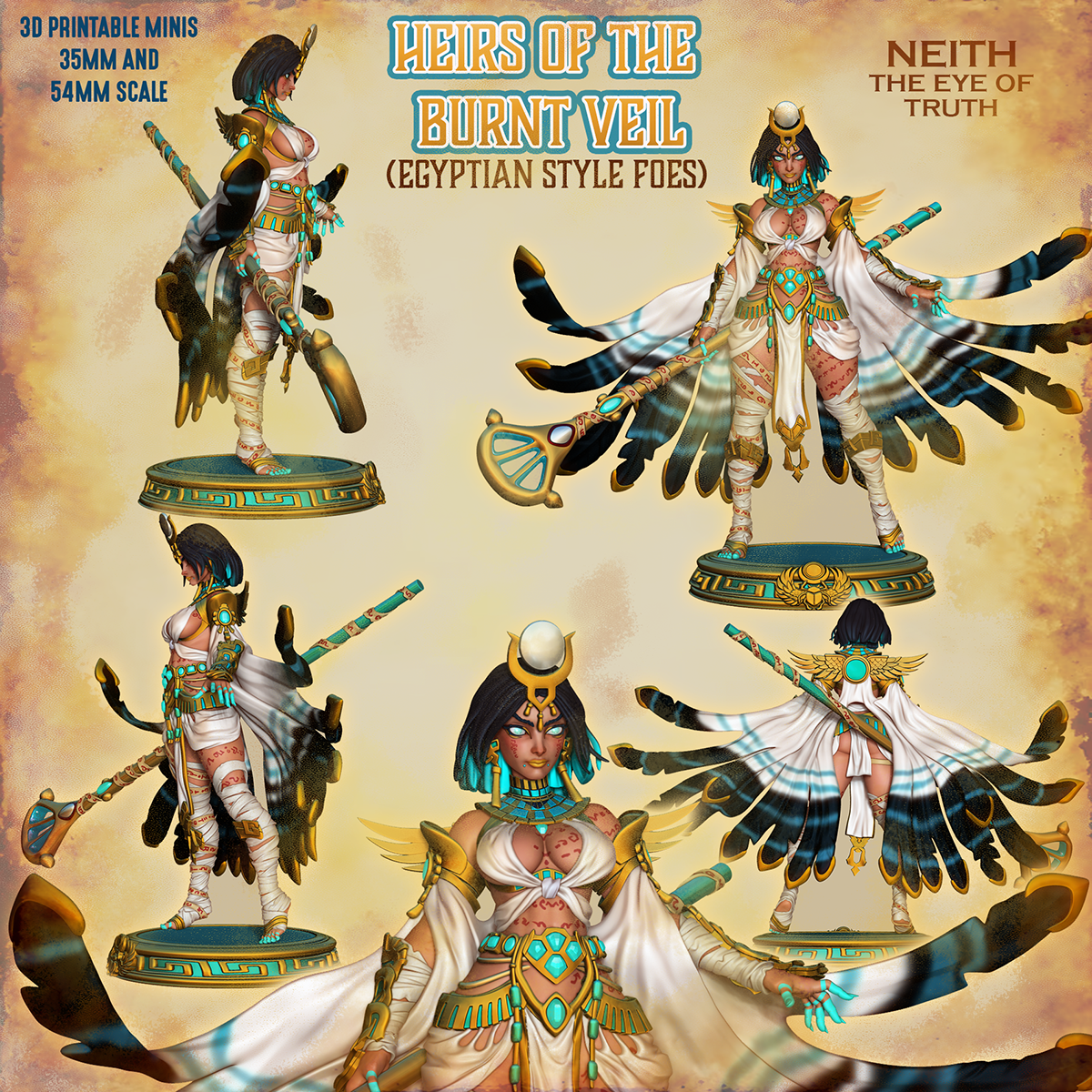 Neith the Eye of Truth, winged Egyptian war goddess, painted resin display miniature by Ronin Arts Workshop.