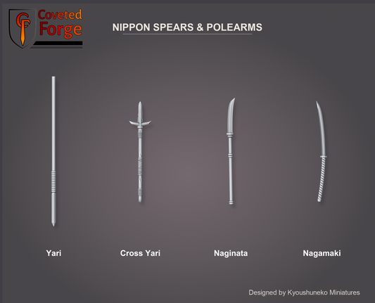 Nippon spear and polearm bits: yari, cross yari, naginata and nagamaki in resin by Kyoushuneko Miniatures